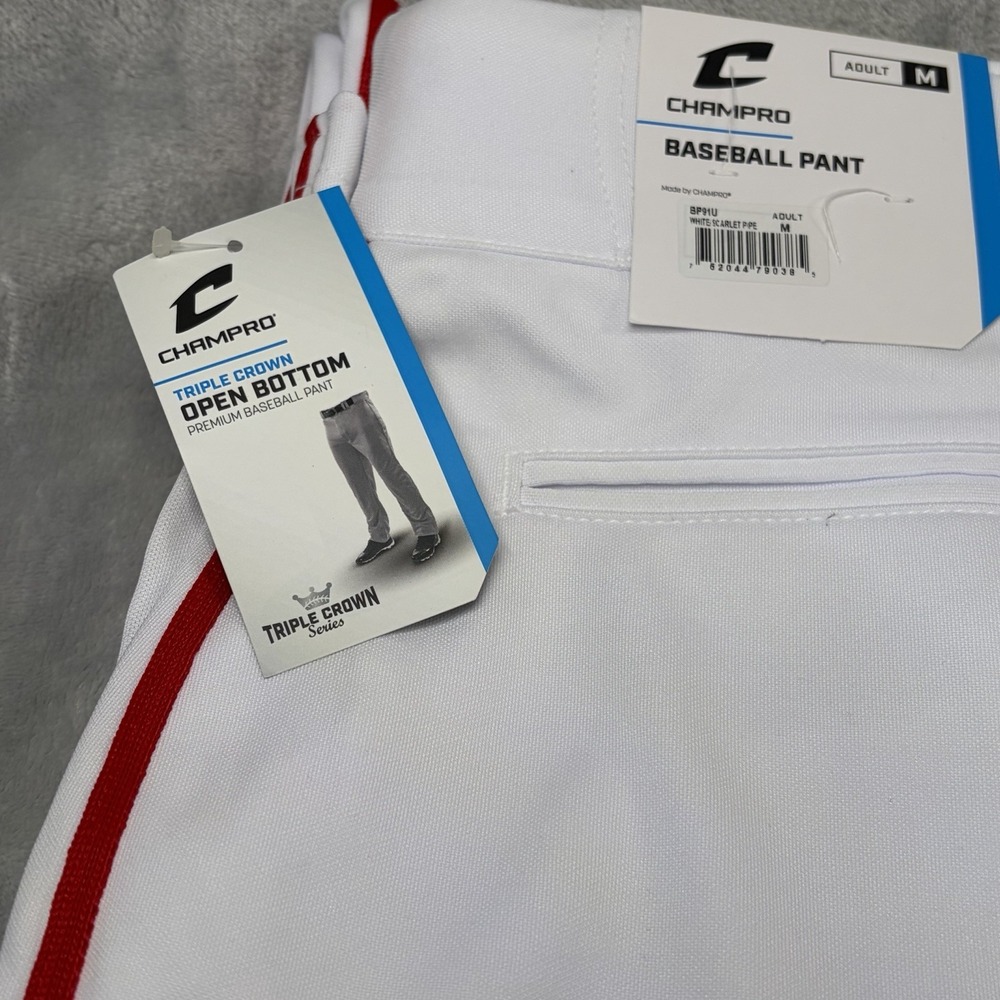 Champro Triple Crown Baseball Pants Adjustable Red Piped Open Bottom Mens Medium - Picture 2 of 5